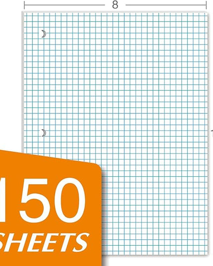 KAISA Graph Paper Filler Paper, 8"x10.5" 4x4 Graph/Quad Rule Filler Paper 3-Hole Punched 1/4inch Grid Paper Loose-Leaf Paper for 3-Ring Binders,150sheet/pack, 3pack F15001Q