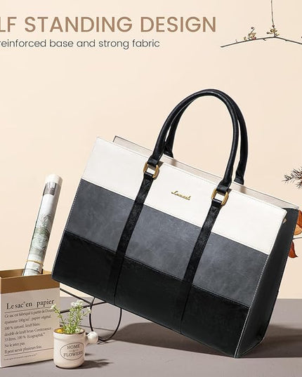 LOVEVOOK Laptop Bag for Women, 15.6 Inch Laptop Tote Bag, Vintage Leather Work Bags for Women, Waterproof Computer bag with Clutch Purse, Large Capacity Briefcase, Business Office Bag