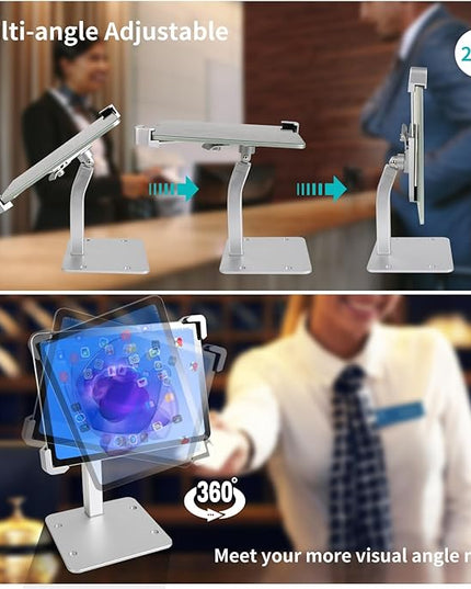 YOOZ Anti Theft Tablet Stand for Desktop, Security Tablet Mount Retail Kiosk POS, Heavy Duty Metal Tablet Holder with Lock for 7-11" Tablets, iPad Pro Air Mini, Galaxy Tabs, Surface etc