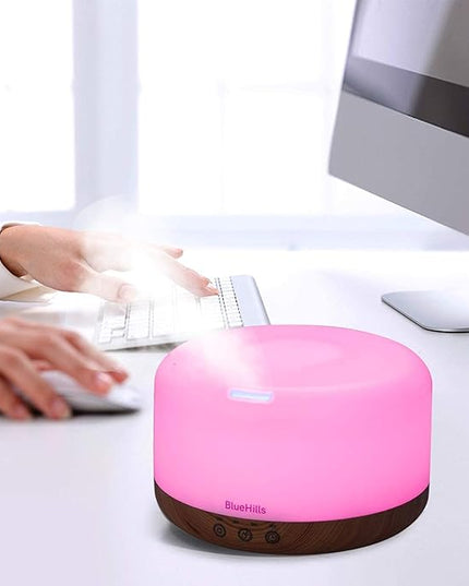 BlueHills Premium 1000 ML XL Essential Oil Diffuser Aromatherapy Humidifier with Remote Timer for Large Room Home 18 Hour Run Huge Coverage Area 1 Liter Mood Light Extra Large Capacity Wood Grain D004