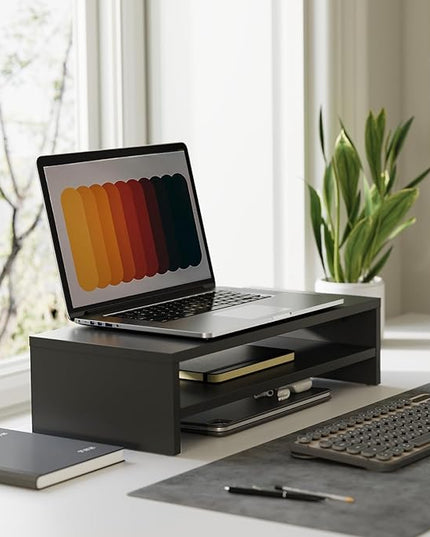 FITUEYES Monitor Stand - 2 Tier Computer Monitor Riser with 21.3 Inch Shelf, Wood Desktop Stand for Laptop Computer Screen, Desk Organization, Office Supplies