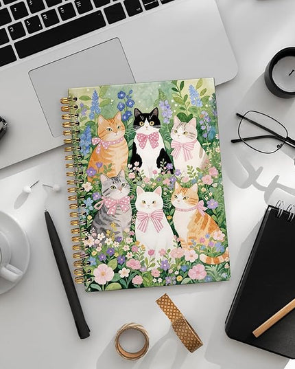 LIANHW Coquette Cute Pink Bow Cats Notebook for Women Girls, Cute Preppy Aesthetic School Supplies, Cat Lover Gifts, Coquette Pink Bow Hardcover Lined Notebook 5.5 x 8.3