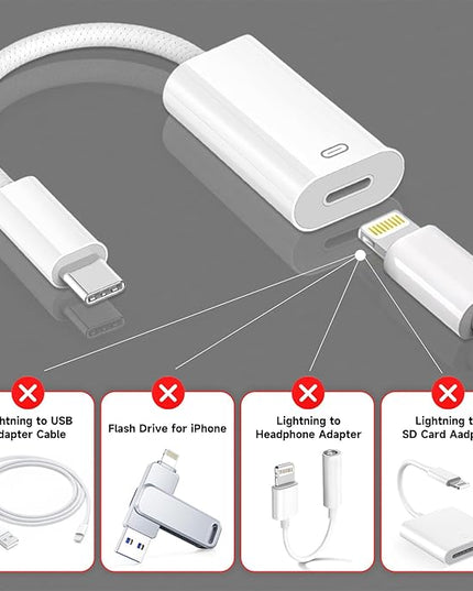 USB C to Lightning Headphone Audio Adapter, Type C Male to Female Lightning Earphone Converter with Charge/Data Transfer, Compatible with iPhone 16/15 Plus/Pro/Max, iPad Pro/Air 6/5/4, MacBook