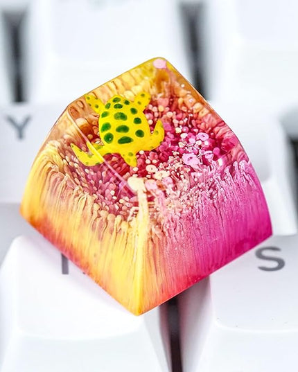 Sea Turtle Artisan Keycap R1 Yellow and Magenta Ocean SA Profile Custom Sea Creatures Keycaps 1U ESC Handmade Gaming Resin Key Cap Cherry MX Switch Compatible Mechanical Keyboard Turtle Lover Gift