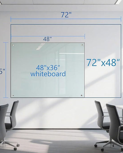 Large Glass Dry Erase Board - 72"x 48" Frameless White Board with Super Strong Magnets, Glass Whiteboard for Office School Home, Wall Mounted