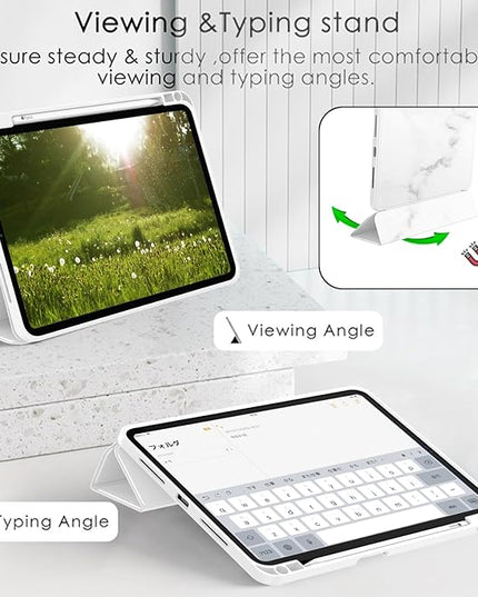 ZryXal iPad Pro 11 Inch Case (M5) 2025/ (M4) 2024 (Model: A2836/A2837/A3006), Trifold Stand Smart Cover with Pencil Holder and Soft TPU Back, Auto Wake/Sleep (Marble White)