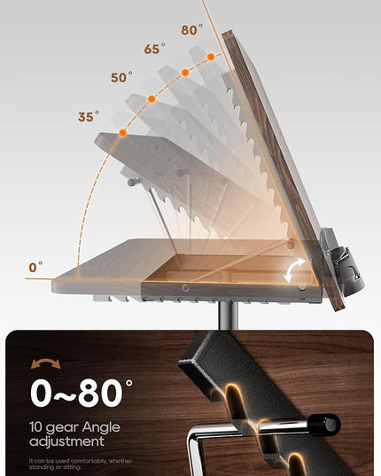 2 in 1 Adjustable Book Stand - Dual-Use Floor and Desktop Book Holder Stand, Height Adjustable 23.5-52 in, Elastic Page Clips for Music Sheet, Recipe, Tablet, Laptop-Black