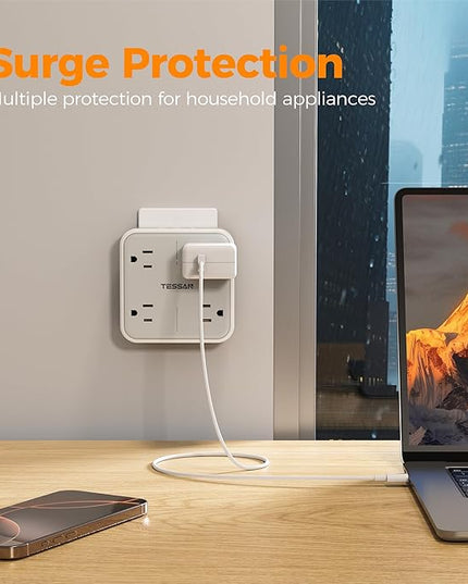 Surge Protector Outlet Extender, TESSAN Multi Plug Adapter with 4 Outlet Splitter and 3 USB (1 USB C), Multiple Plug Expander for Home Office Dorm Room Essentials