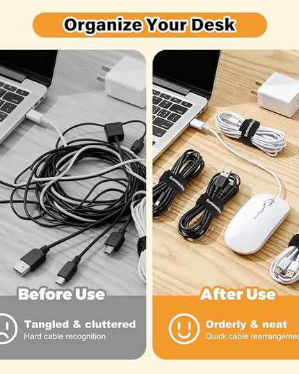 70 Pack Black Cable Ties 6 Inch with Writable Labels, Reusable Cable Management Straps, Hook and Loop Cord Organizer for Home Office, PC Desk Setup, Electronics & Travel Wire Management