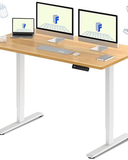 FLEXISPOT E3 Dual Motor 60 x 24 Electric Standing Desk Sit Stand Up Desk, Holds 220 lbs, Adjustable Height w/Memory Presets, One-Piece Maple Desktop & White Frame, Ships in 2 Boxes