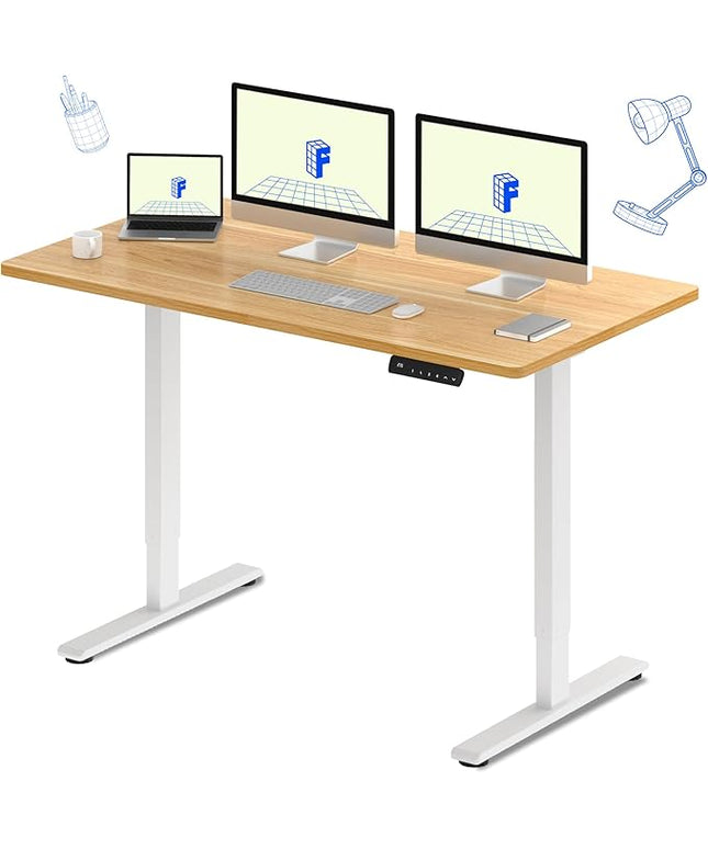 FLEXISPOT E3 Dual Motor 60 x 24 Electric Standing Desk Sit Stand Up Desk, Holds 220 lbs, Adjustable Height w/Memory Presets, One-Piece Maple Desktop & White Frame, Ships in 2 Boxes