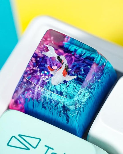 Kohaku Koi Artisan Keycap Blue and Purple Ocean R1 SA Profile Custom Keycaps 1U ESC Handmade Gaming Resin Key Cap Cherry MX Switch Compatible Mechanical Keyboard Koi Lover Gift