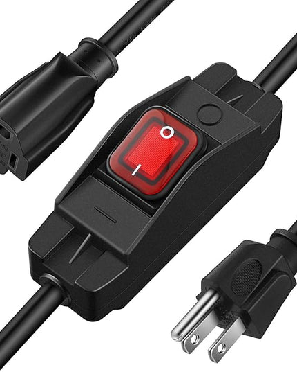 Weewooday 3 Prong Outdoor Extension Cord with Waterproof Switch 1875W Heavy Duty 14/3 SJT Cable Inline On/Off 15A 125V Grounded Outlets Plugs for Appliances (Black, 3 ft)