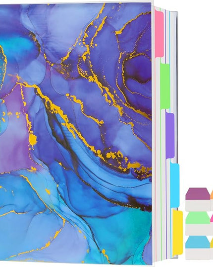 5 Subject Notebook College Ruled, A5 Spiral Notebook with Removable Pocket Dividers Tabs, Lined Organizer Notebook Journal for Women, 240 Pages Notebooks for Work School Note Taking, Purple Marble