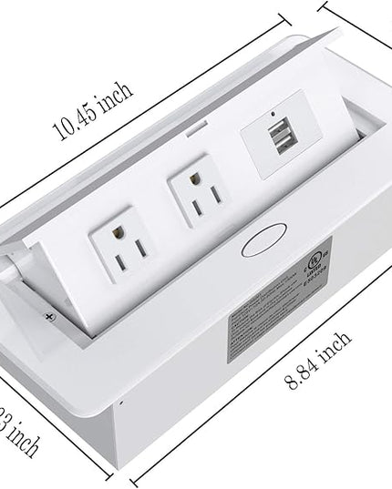 Pop up Power Strip,Recessed Electrical Outlet Power Hub Connectivity Box, Desktop Socket with 2 Outlets & 2 USB Charging Ports for Table Conference Room Countertop, UL Listed