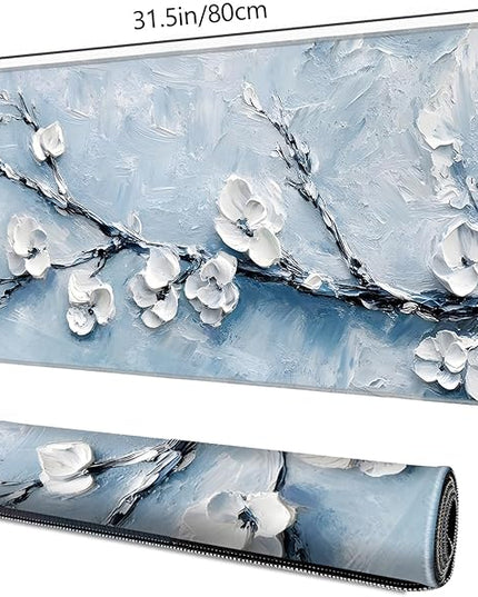 Galdas Gaming Mouse Pad XXL XL Large Long Extended Big Mousepad Non-Slip Rubber Keyboard Mouse Pad with Stitched Edges for Laptop Home Office (31.5x11.8x0.08 Inch) -Snow Floral