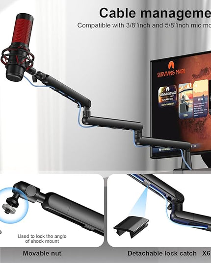 Microphone Arm,Aokeo AK-55i Desk Low Profile Adjustable Mic Boom Arm Stand,Suitable For Blue Yeti,Snowball iCE, HyperX QuadCast,SoloCast,Elgato Wave,Etc