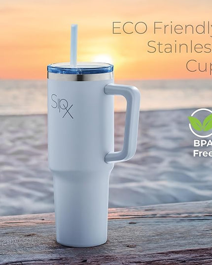 SIPX™ 40 oz Insulated Tumbler with Handle & Straw – Vacuum Insulated Stainless Steel, Leakproof, Cupholder Friendly – Perfect for Iced Coffee, Water & Travel – Blue