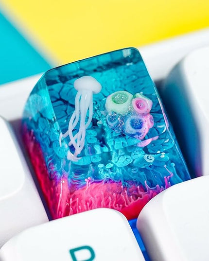 Jellyfish Artisan Keycap Blue and Pink Ocean Coral R1 SA Profile Custom Sea Creature Keycaps 1U ESC Handmade Gaming Resin Key Cap Cherry MX Switch Compatible Mechanical Keyboard Jellyfish Lover Gift