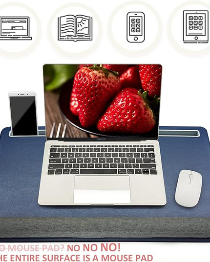 Extra Large Lap Laptop Desk - Full PU Material Mouse Pad Gaming Tray - Portable LapDesk with Phone Holder & Wrist Rest for Notebook, MacBook, Tablet, Bed, Sofa(Blue, Fit Up 17.3-in Laptops)