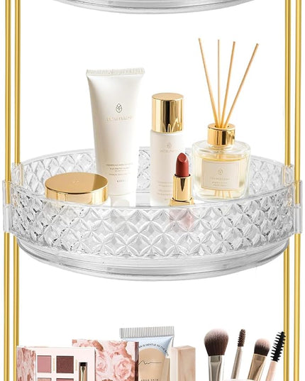 360 Rotating Rotating Makeup Organizer for Vanity, 3 Tier Perfume Skincare Organizers and Storage for Bathroom Countertop, Clear Spinning Counter Cosmetic Holder for Dresser,Clear