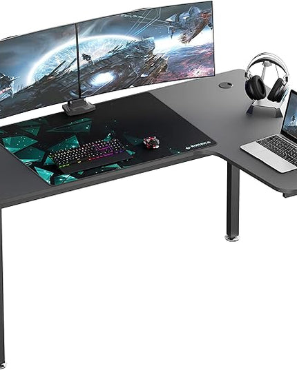 EUREKA ERGONOMIC 60 Inch Black Corner L Shaped Computer Desk, Home Office Gaming Study Work Writing Table Long Large Sturdy Workstation Simple Modern with Metal Legs, Right Side