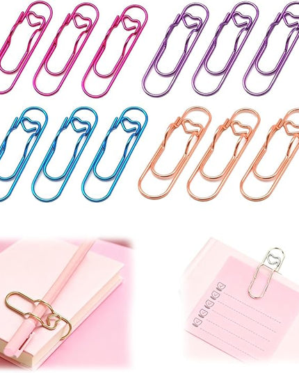 12 Pcs Colorful Metal Pen Clips,Pen Holder Clips for Notebook Journal and Book,Heart Papers Paperclip Bookmarks,School Office Supplies for Students Professionals and Teachers (Mixed D)