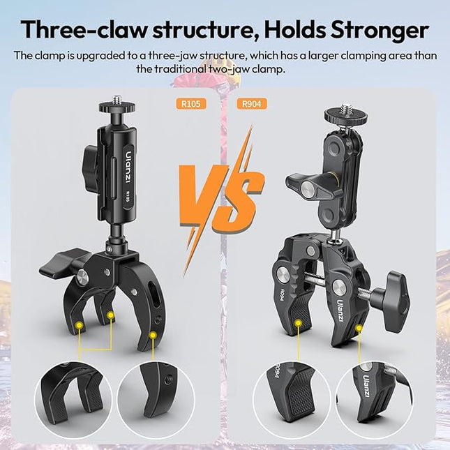 ULANZI R105 Super Clamp Camera Mount with 360° Dual Ballhead Magic Arm, Sturdy Y-Shaped 3-Claw Camera Clamp Mount for GoPro Hero 13/12/11/10/9, Insta360 X5/X4, DJI Osmo Pocket 3/2 Action 5 Pro/4