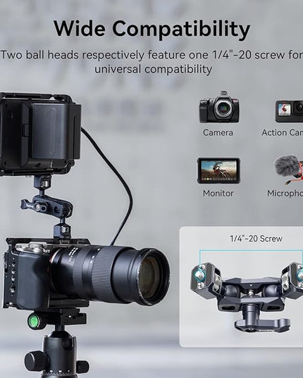 SMALLRIG Camera Magic Arm, Flexible Articulating Arm with 1/4” Screws, Field Monitor Mount with Dual Ballhead, Aluminum