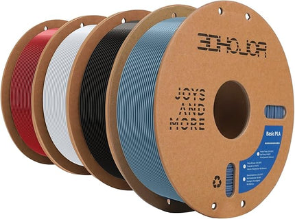 3D Printer Filament Basic PLA Filament Bundle Cardboard Spool 1kg*4,Dimensional Accuracy +/- 0.03 mm Fit Most 3D FDM Printer-Fire Engine Red+Cold White+Black+Light Gray