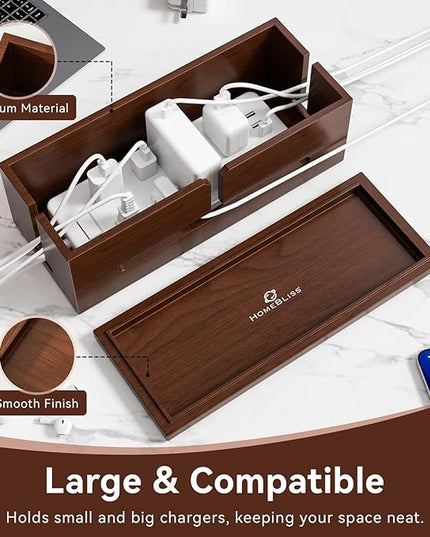 Large Cable Management Box-Stylish Wire Organizer, Wire Concealer and Wire Management Box-Wire Management Box with Protective Sleeve (Black)