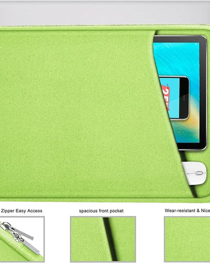 Askuko Laptop Sleeve, Shockproof Protective Computer Case, Handbags Portable Laptop Bag for 15.6 inch HP Dell Asus Lenovo Notebook Computer with Front Pocket, Light Green