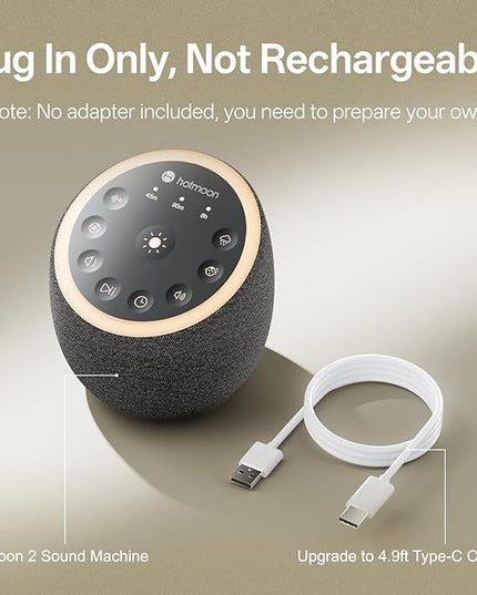 Hotmoon Sound Machine for Sleep, Cocoon 2 White Noise Sound Machine with 40 Non-Looping Sounds, Dual-Speaker & Timer, 8 Night Light, Pink Brown Green Noise for Sleeping Adults, Office Privacy, Plug-in