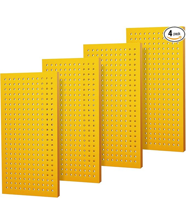 Metal Peg Board Panels for Workbench, Shop, Shed Modular Peg Board Organizer Board Kit, pegboard Wall Organizer(4 Pack, Yellow)