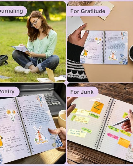 SIIXU Artistic Flower Dream Journal - Thick Hardcover Spiral Notebook with 160 Unique Pages, A5 Lined Notebooks for Poetry Drafting, Memo Keeping & Creative Junk Journaling, Pink