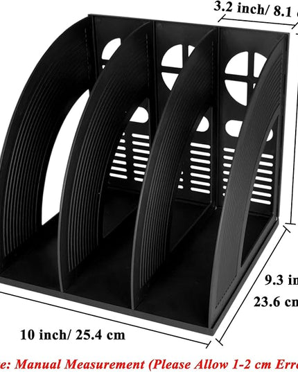 SAYEEC Magazine Holder Sturdy Binder Holder Desk File Sorter Plastic File Folder Organizer Stand Book Shelf Dividers Vertical Storage Rack Desktop Bookshelf Display Box for Office School Home (Black)
