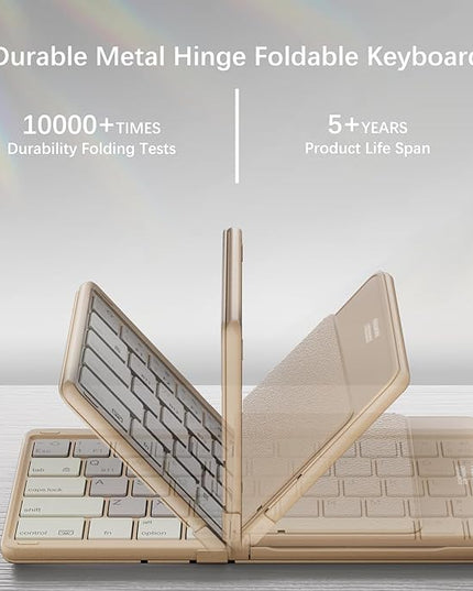 Nillkin Upgraded Foldable Bluetooth Keyboard with Touchpad & Number Pad, Portable Wireless Keyboard for Travel, Pocket-Sized, Full Size Keys, Support 3 Devices for iPad Laptop Tablets Phone, Khaki