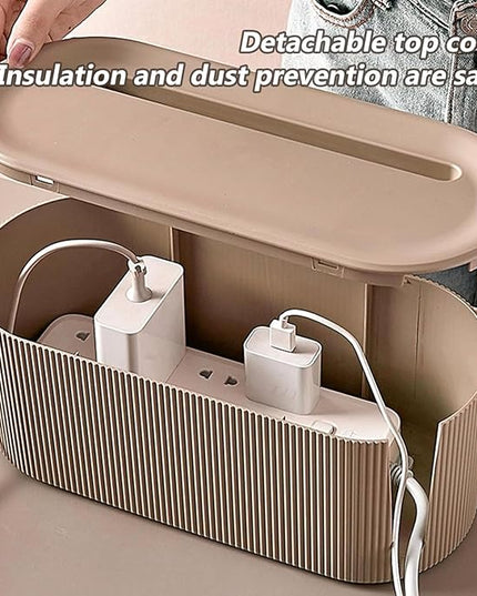 Cable Management Box,Desk Cord Organizer with Groove Cover,Plastic Cord Hider Box,Large Cable Box Organizer,Power Socket Management for TV/Computer/Router/Games Console Cable Storage (Milk Tea)