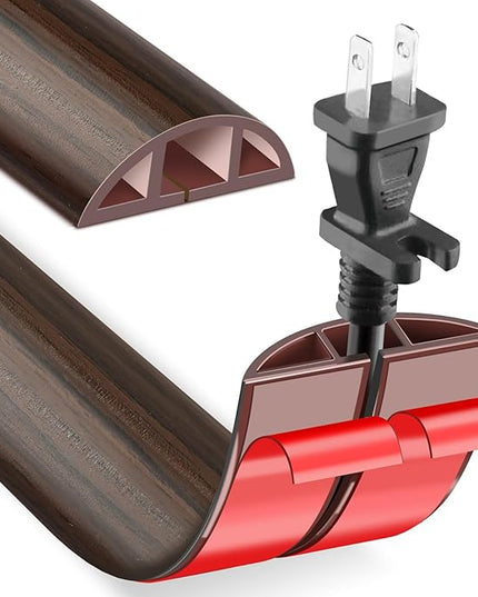 Floor Cord Cover Cable Cavity Self Adhesive Hider - Electric Cord Covers for Living Rooms, Offices - Cable Cover Protector (Black Wood, 1.18" x 10')