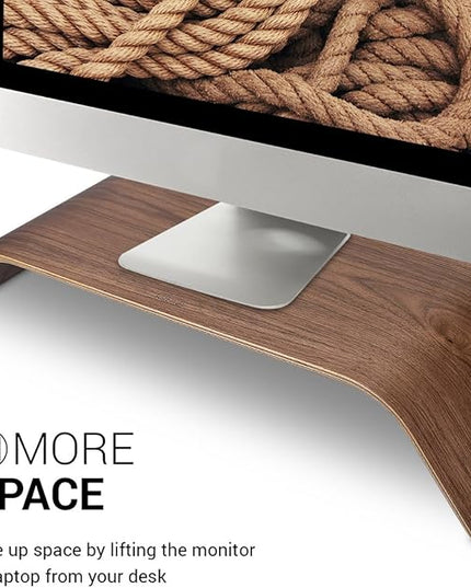 kalibri Wood Monitor Stand Riser - Computer Desk Holder Desktop Dock Wooden Mount Display for PC TV Screen Notebook Laptop - Walnut