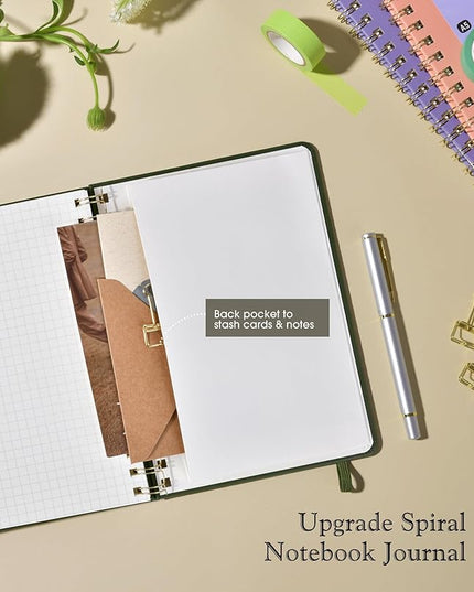 Graph Spiral Journal Notebook, A5 Hardcover Spiral Journals for Women Men, 100 GSM Graph Paper Notebooks, 150 Pages Spiral Bound Grid Notebook for Writing Note Taking Work 5.75" x 8.38" Olive Green