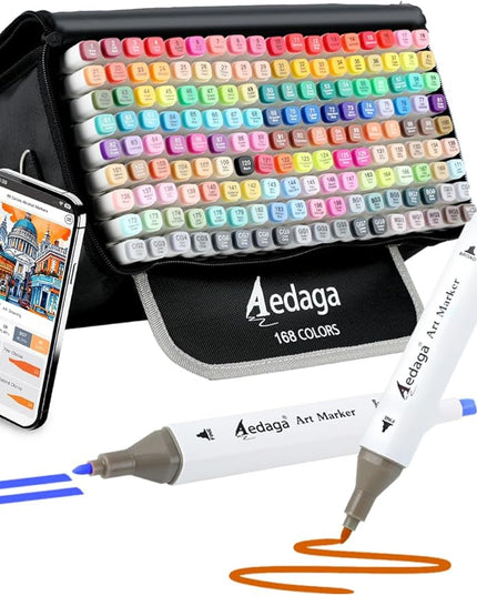 YHC 168 Colors Alcohol Markers for Artists, Free APP for Coloring, Dual Tips Alcohol-Based Markers for Drawing,Painting and Sketching, Great Gift Idea for Adults