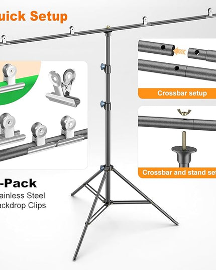LINCO Lincostore Zenith Portable T-Shape Background Backdrop Stand Kit 5x6.7ft - 5ft Wide (Fixed) and 6.7ft High (Adjustable)- Lightweight Only 4 Lbs Easy to Carry and Storage Black