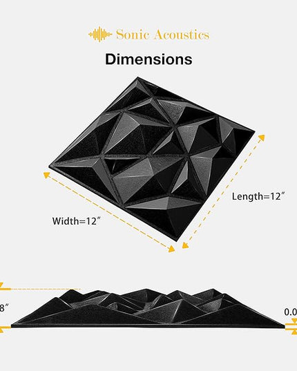 Sonic Acoustics 12 Pack 12 X 12 X 0.4 Inches Acoustic Absorption Panel, 3D Unique Soundproofing Insulation, Used in Home & Offices