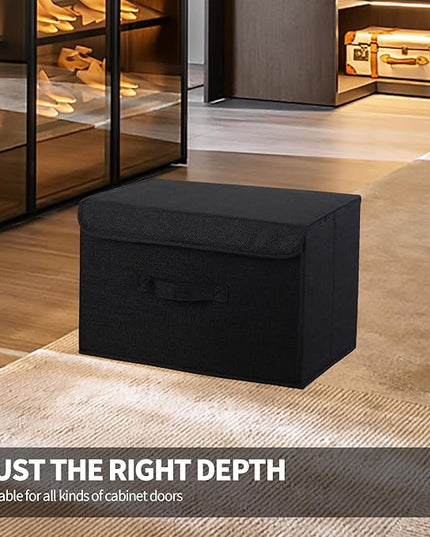 8 Pack Large Collapsible Storage Bins Container Fabric Boxs Bulk with Lids Storage Baskets for Shelves Drawers, Desktop, Closet, Office, Bedroom, Home, Garage (Black)