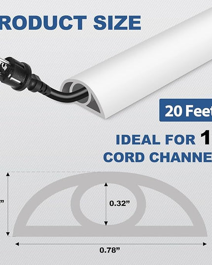 Floor Cord Cover for Wires on Floor Self Adhesive Cord Hider Floor Cable Management Wire Covers for Cords Protector Prevent Cable Trips Cord Cavity W 0.32" x H 0.32", White, 20Ft
