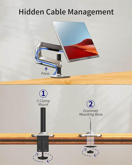 Single Monitor Arm Desk Mount, Holds Screens up to 40 Inches and 25 lbs, Fully Adjustable Vesa Monitor Mount with C-Clamp and Grommet Base, Aluminum, Silver