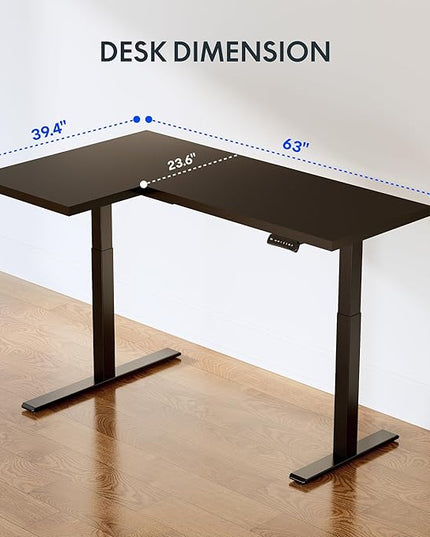 FLEXISPOT 63 inch L-Shaped Standing Desk, Electric Height Adjustable Desk, Sit Stand Large Corner Desk, Memory Preset Controller, Modern Design, Black Frame + Mahogany Top