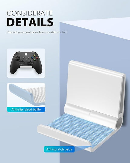 4 Pack Foldable Controller Wall Mount Holder for Xbox PS5 PS4 PS3 Switch Pro Strong Adhesive/Screw Upgraded Controller Stand Hanger with Anti-slip Pad Universal Gaming Remote, Headphone Accessories