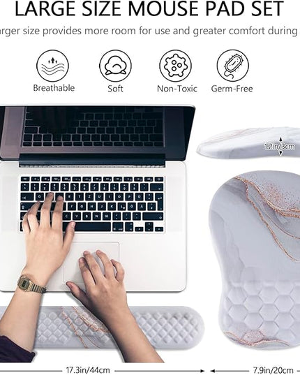 Mouse Pad Wrist Support, Laokiiy 2 in1 Keyboard Wrist Rest+ Ergonomic Mouse Pad, Non-Slip Wrist Rest for Computer Keyboard, Made Easy Typing & Relieve Wrist Pain(White)